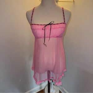 Victoria’s Secret Small Pink Black Sheer Lingerie Nightgown Baby Doll Dress